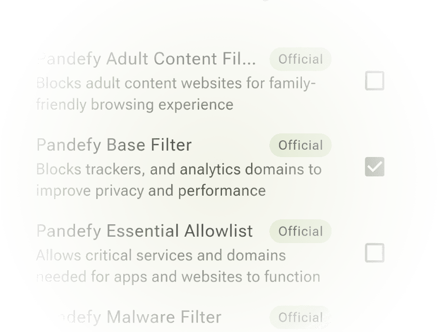 A screenshot showing a list of toggle switches for different rule sets